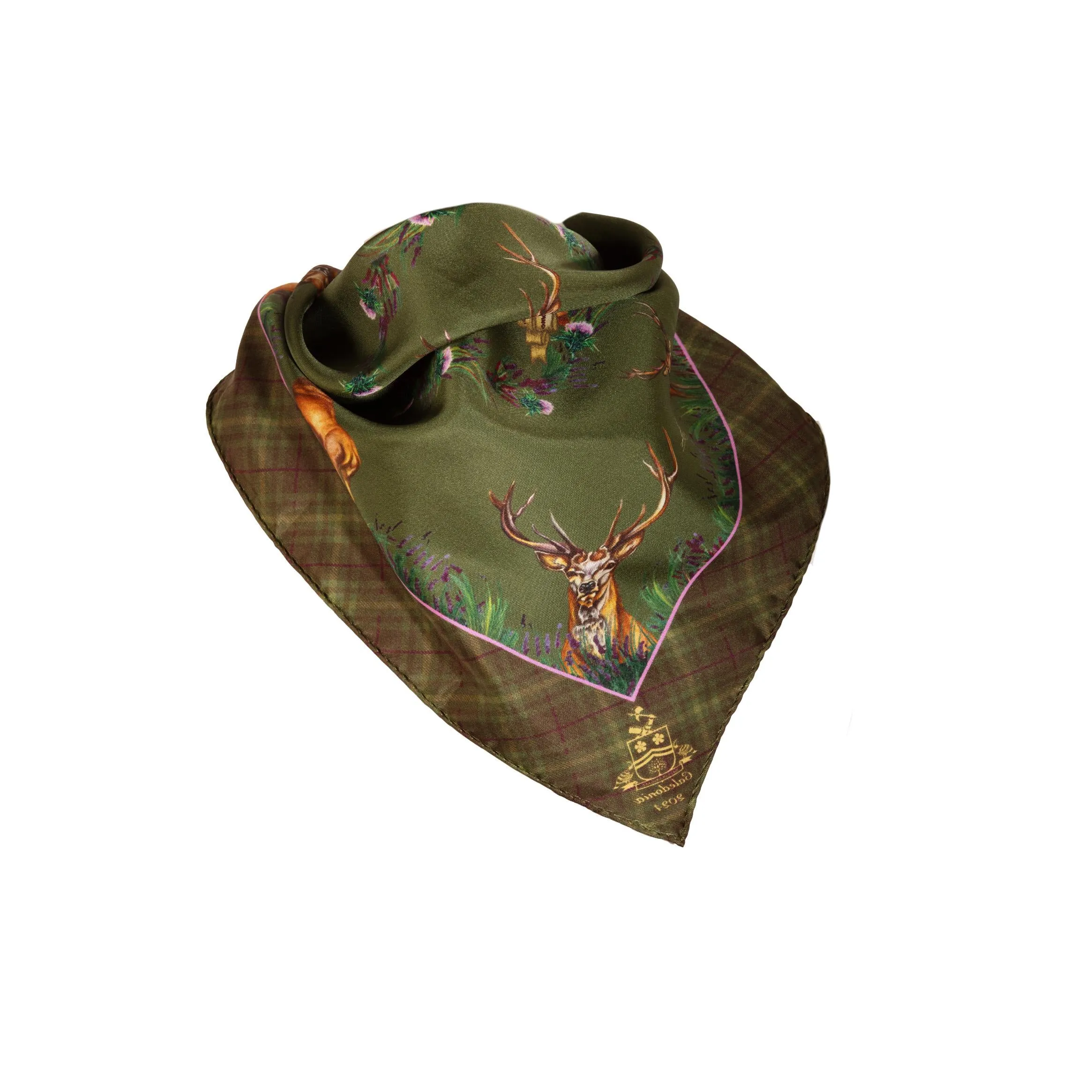 Caledonia Moss Green Medium Square Pure Silk Scarf