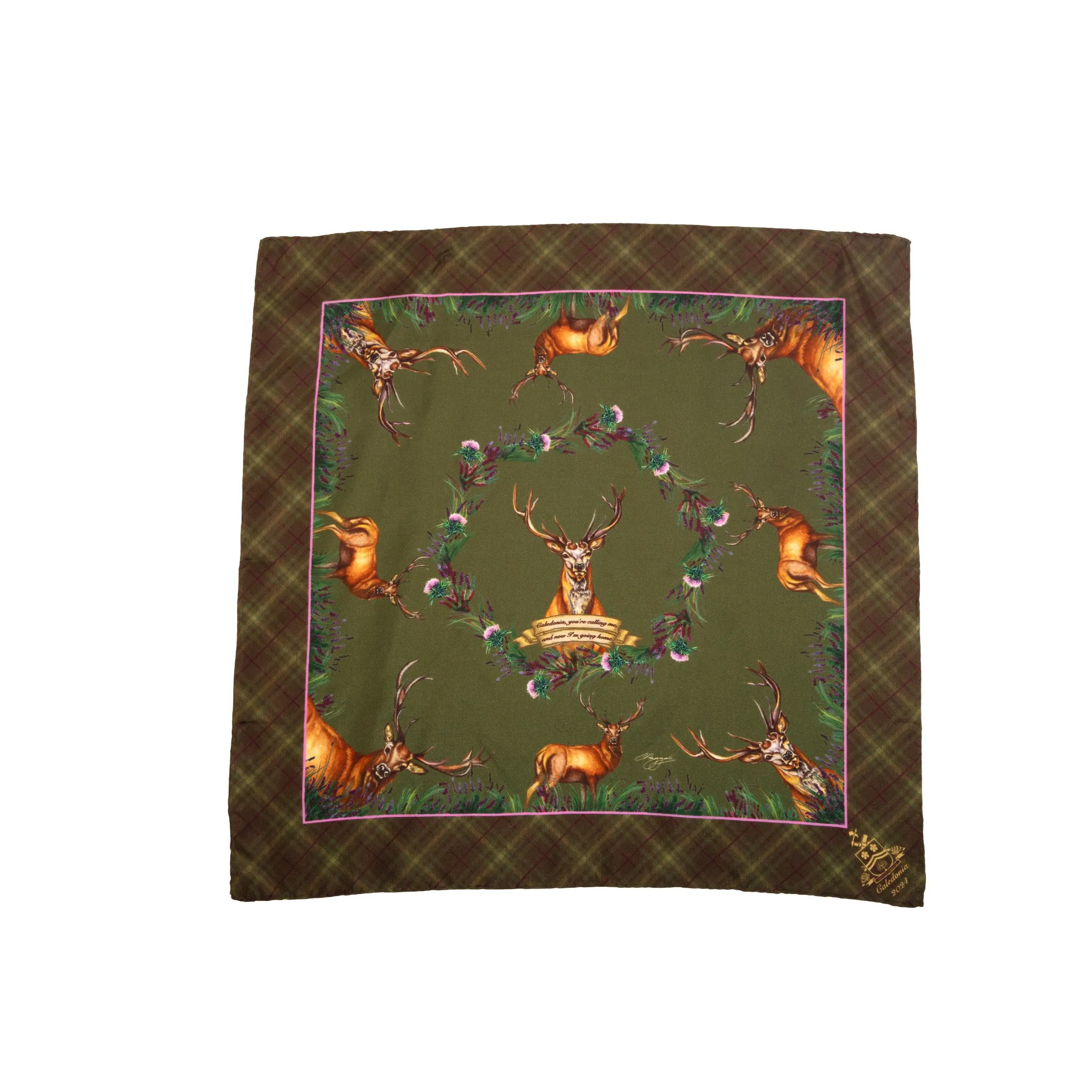 Caledonia Moss Green Medium Square Pure Silk Scarf