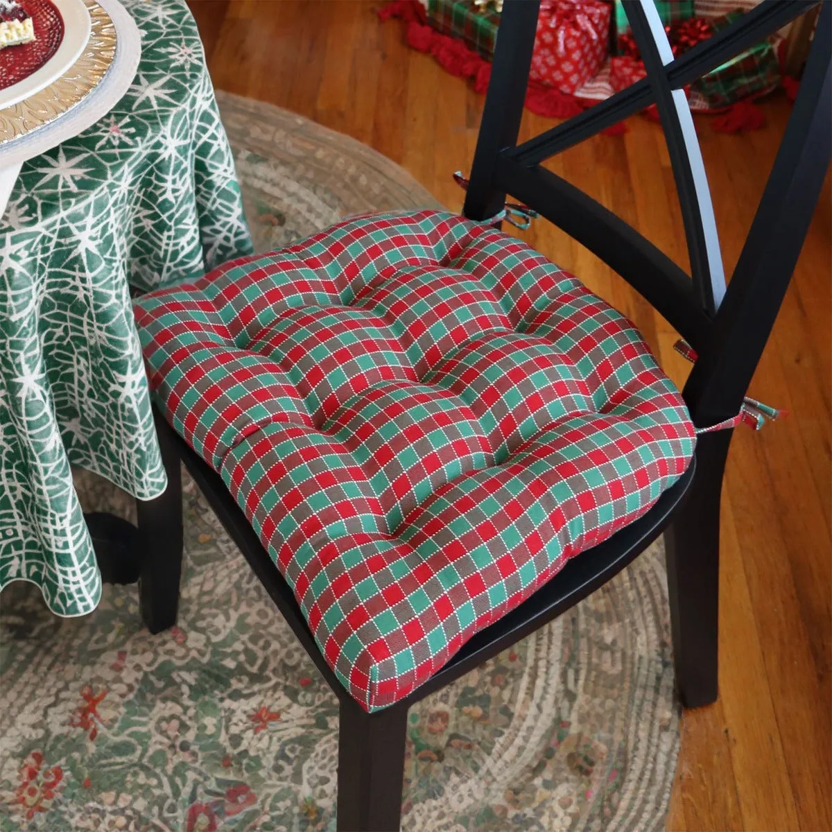 Checkers Red and Green Chair Pad - Latex Foam Fill