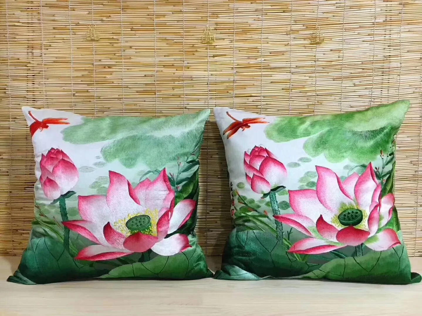 Chinese 100% hand embroidered Su Embroidery silk pillow covers flower phenix butterfly 1piece
