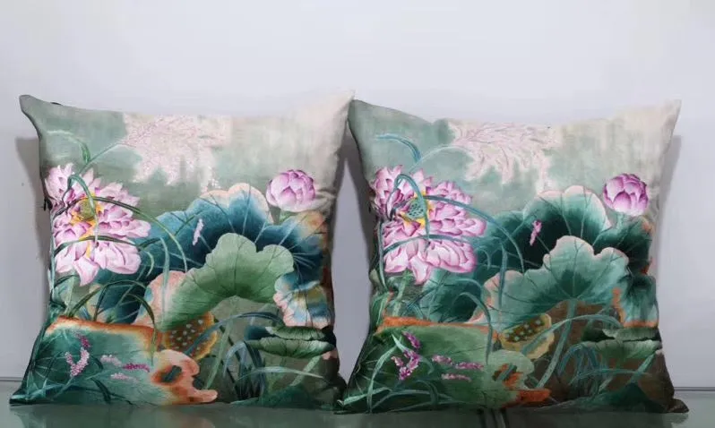 Chinese 100% hand embroidered Su Embroidery silk pillow covers flower phenix butterfly 1piece