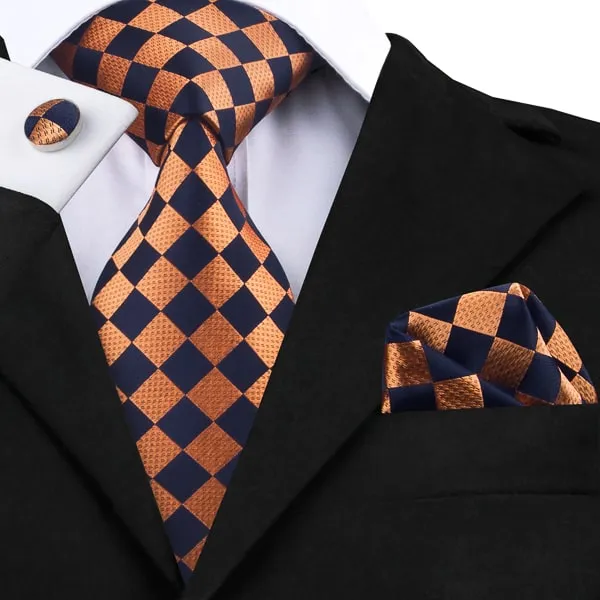 Classy Men Orange Black Diamond Silk Tie