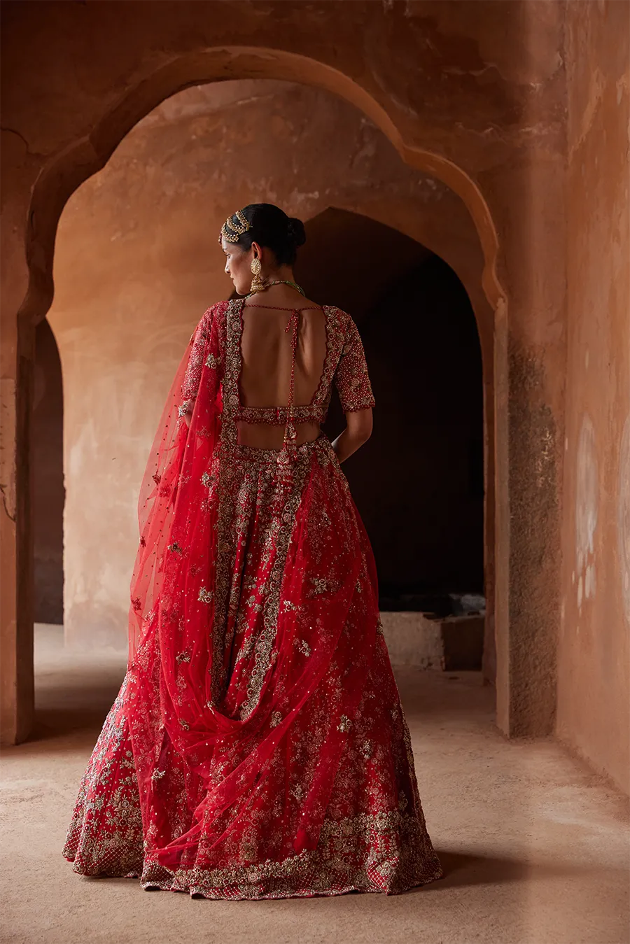 CRIMSON RED RAW SILK LEHENGA CHOLI SET