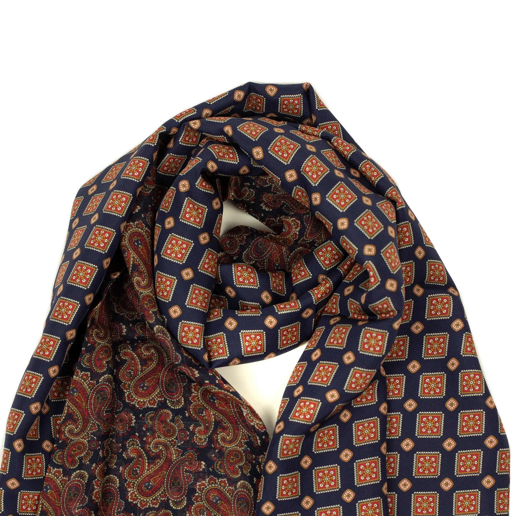 Double-sided silk foulard scarf in navy