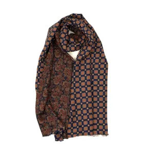 Double-sided silk foulard scarf in navy