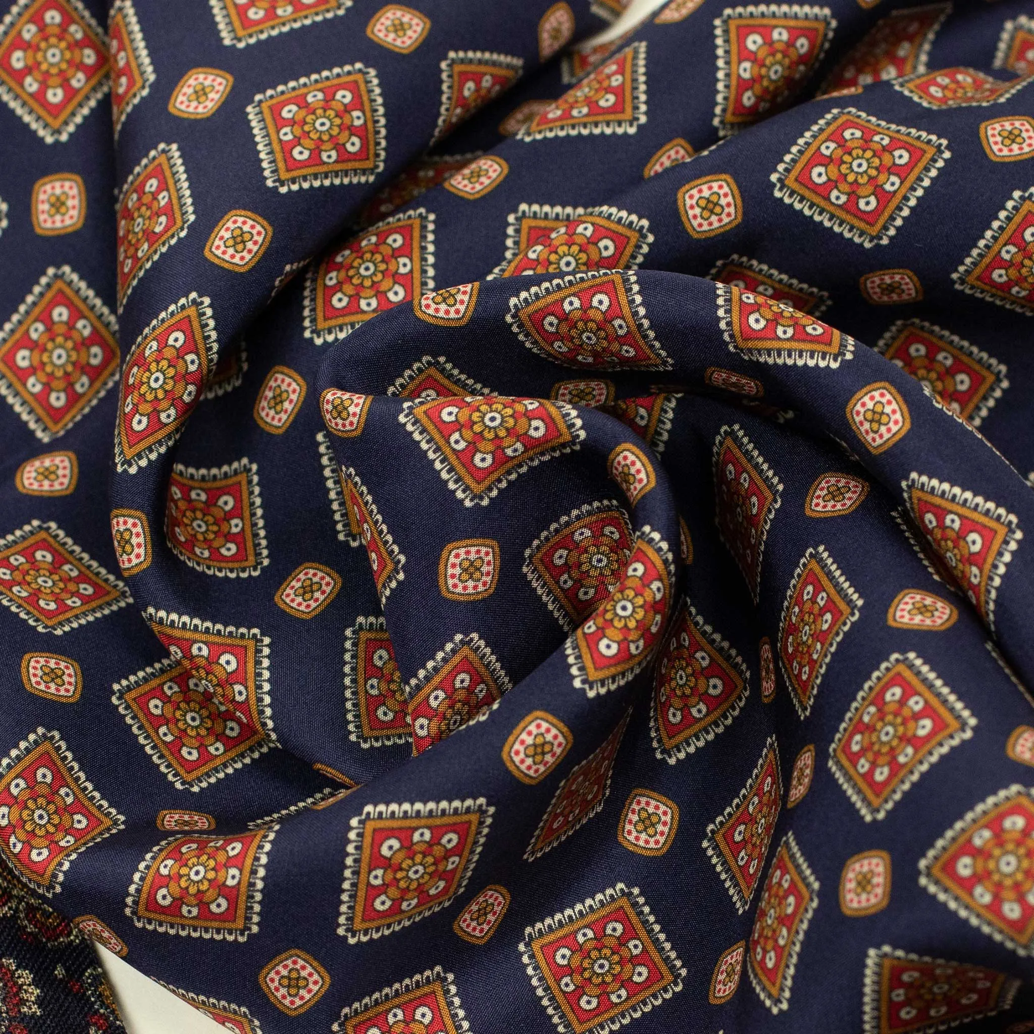 Double-sided silk foulard scarf in navy