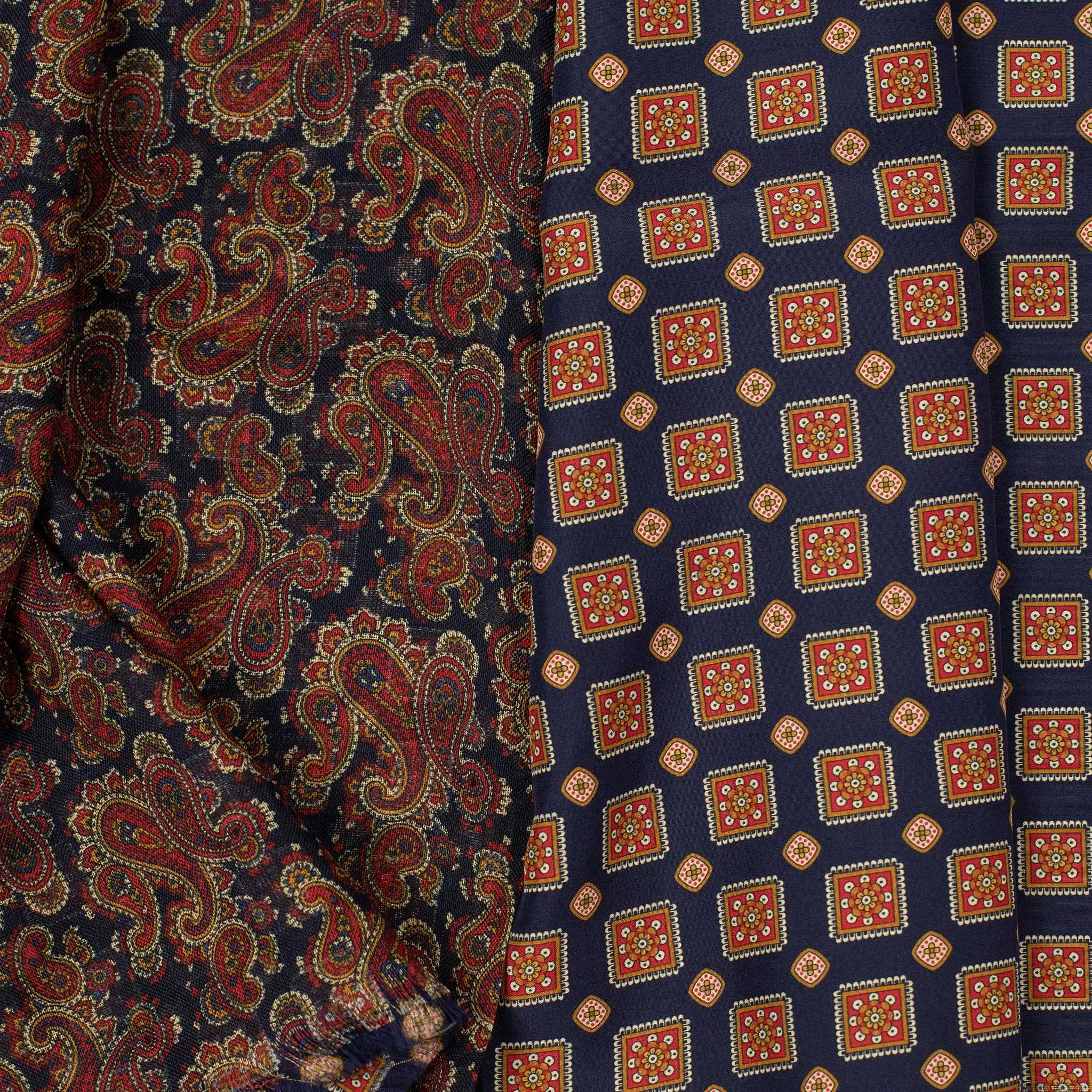 Double-sided silk foulard scarf in navy