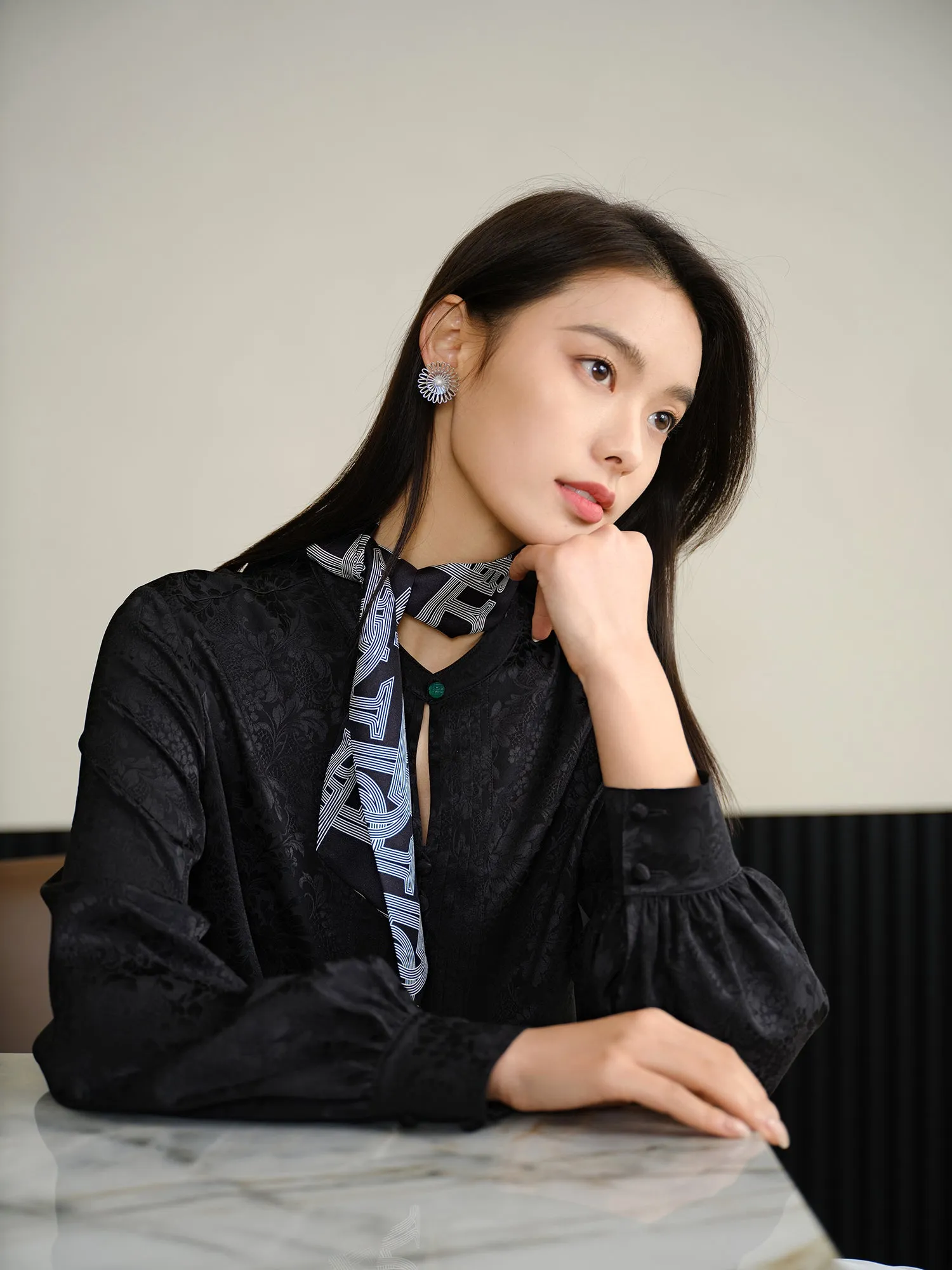 EP YAYING Letters Printed Silk Scarf