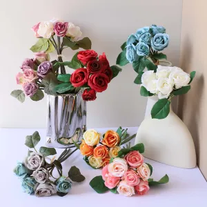 Fall Wedding Flowers Silk Rose Bouquet Vintage Colors For diy Crafts Gray Blue Bouquet