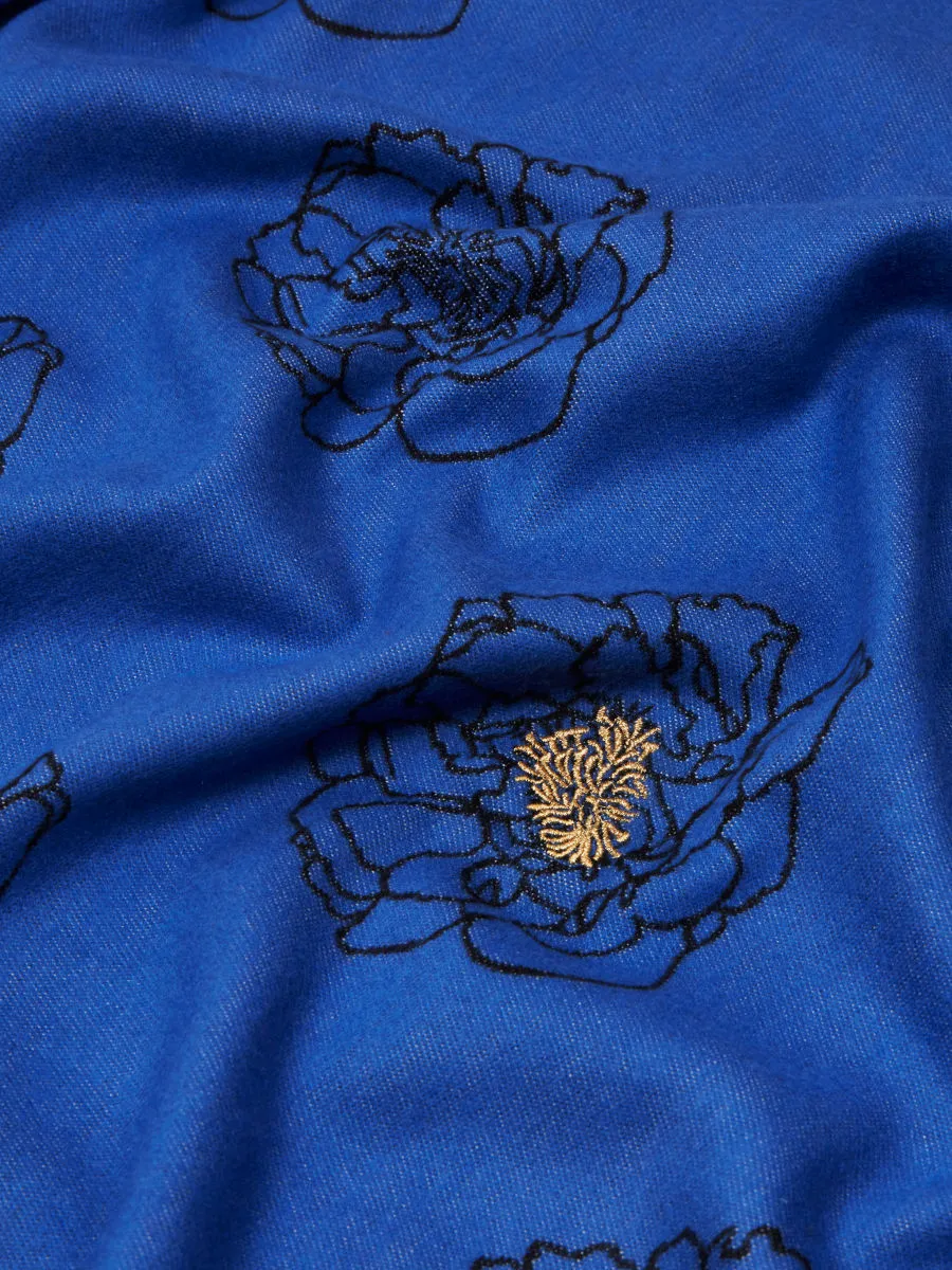 Golden Anther Blue Embroidered Scarf