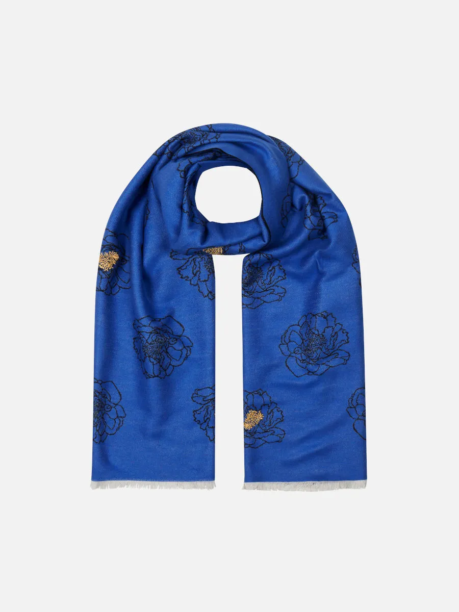 Golden Anther Blue Embroidered Scarf