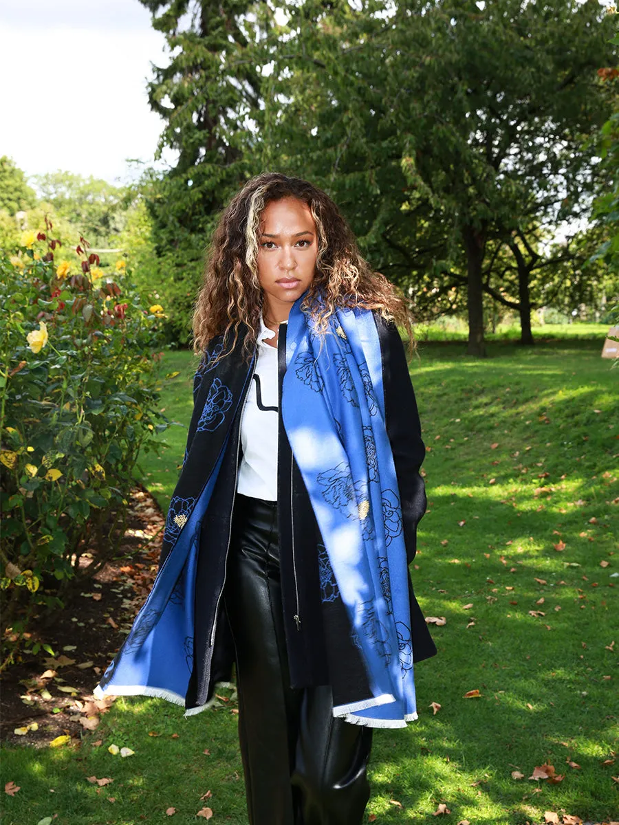 Golden Anther Blue Embroidered Scarf