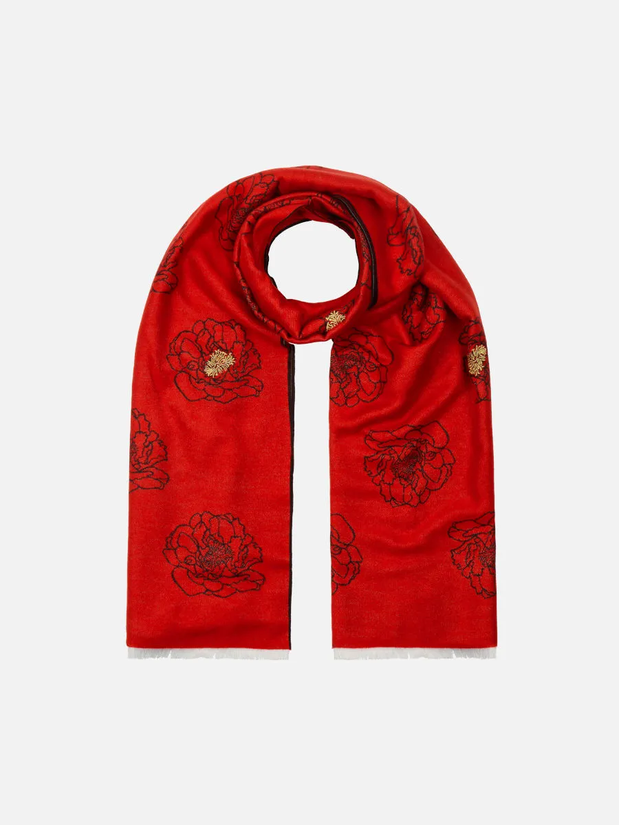 Golden Anther Red Embroidered Scarf