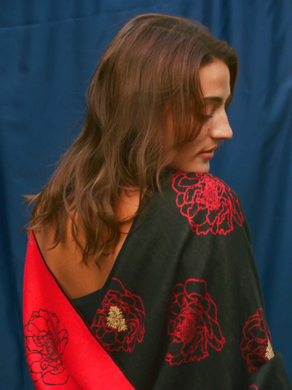 Golden Anther Red Embroidered Scarf