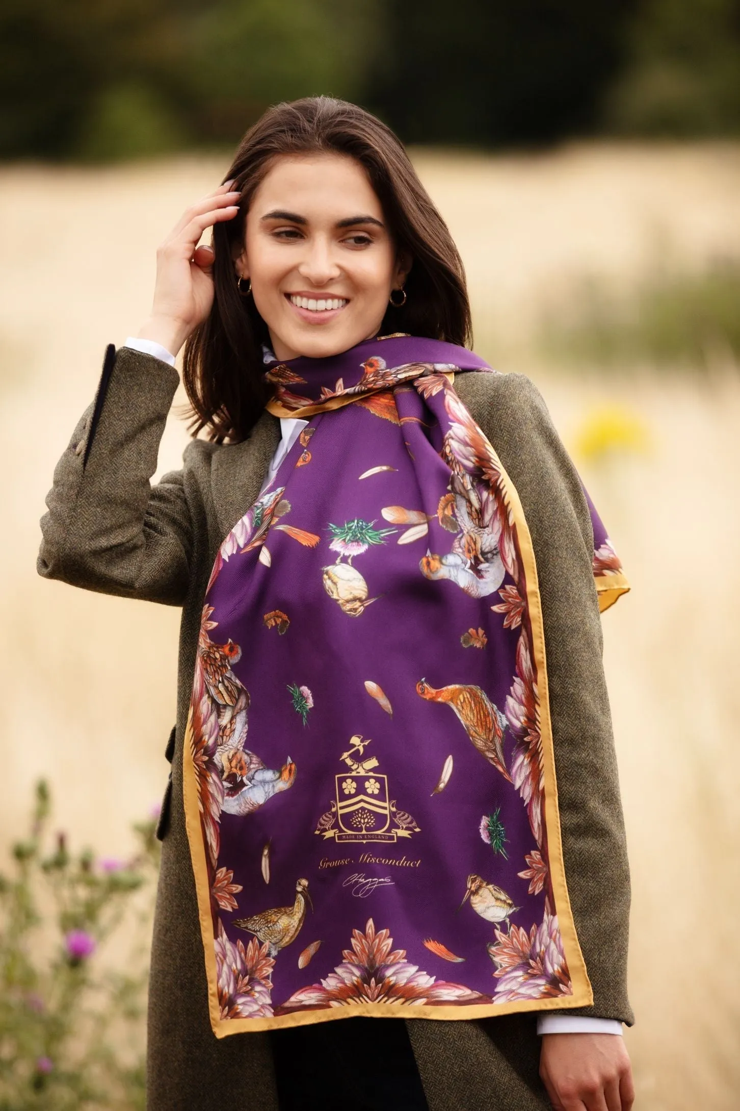 Grouse Misconduct Aubergine & Gold Classic Silk Scarf