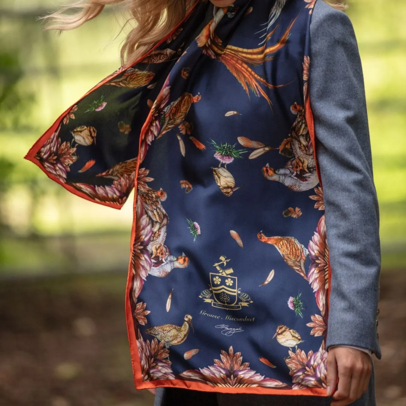 Grouse Misconduct Navy & Seville Orange Classic Silk Scarf