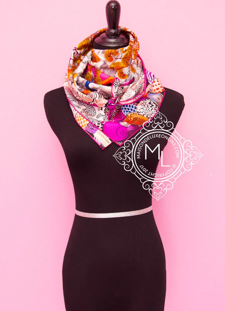 Hermes Pink Twill Silk 90 cm Sieste au Paradis Scarf