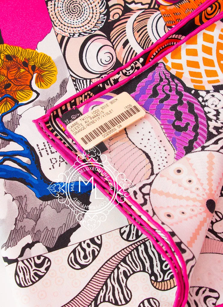 Hermes Pink Twill Silk 90 cm Sieste au Paradis Scarf