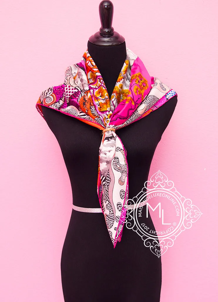Hermes Pink Twill Silk 90 cm Sieste au Paradis Scarf