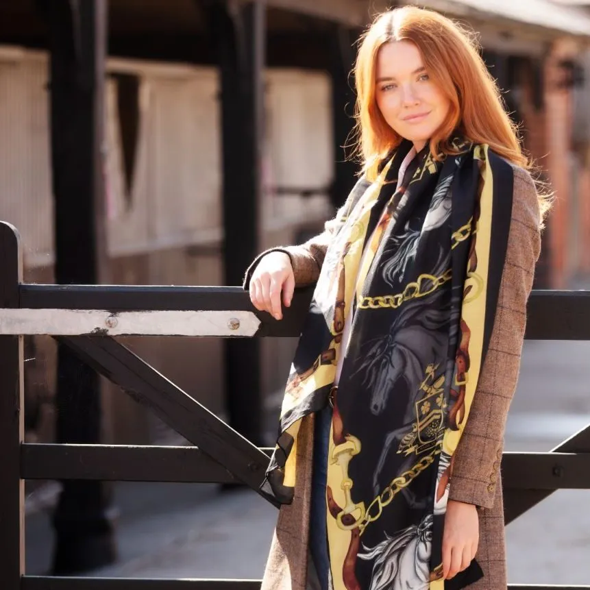 Hold Your Horses Liquorish & Gold Wool Silk Wrap