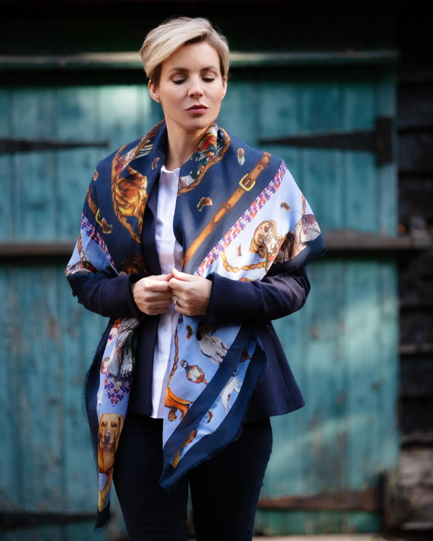 It’s A Dogs Life Navy & Cobalt Blue Wool Silk Shawl