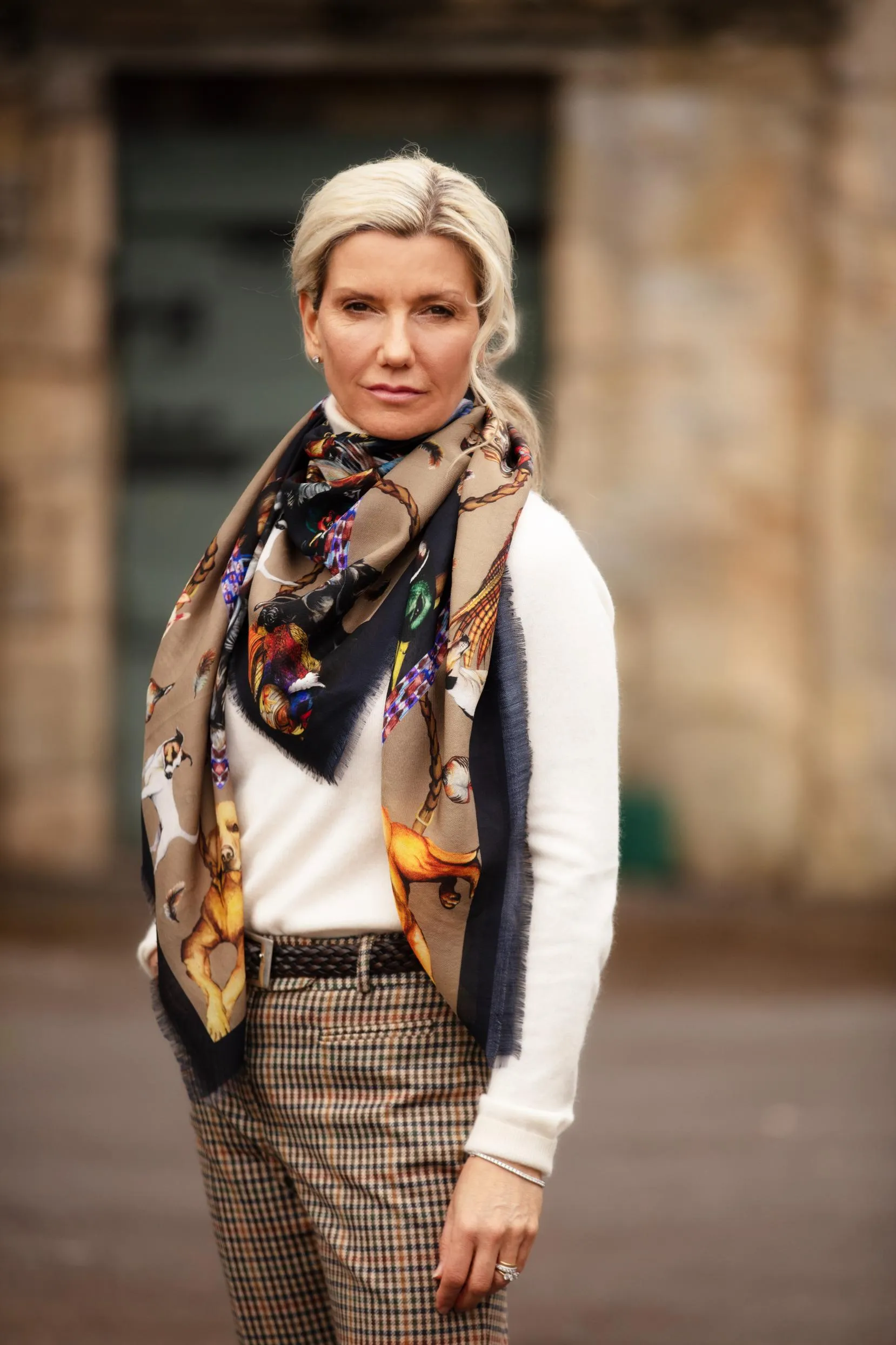It’s A Dogs Life Navy Blue & Fawn Beige Wool Silk Shawl