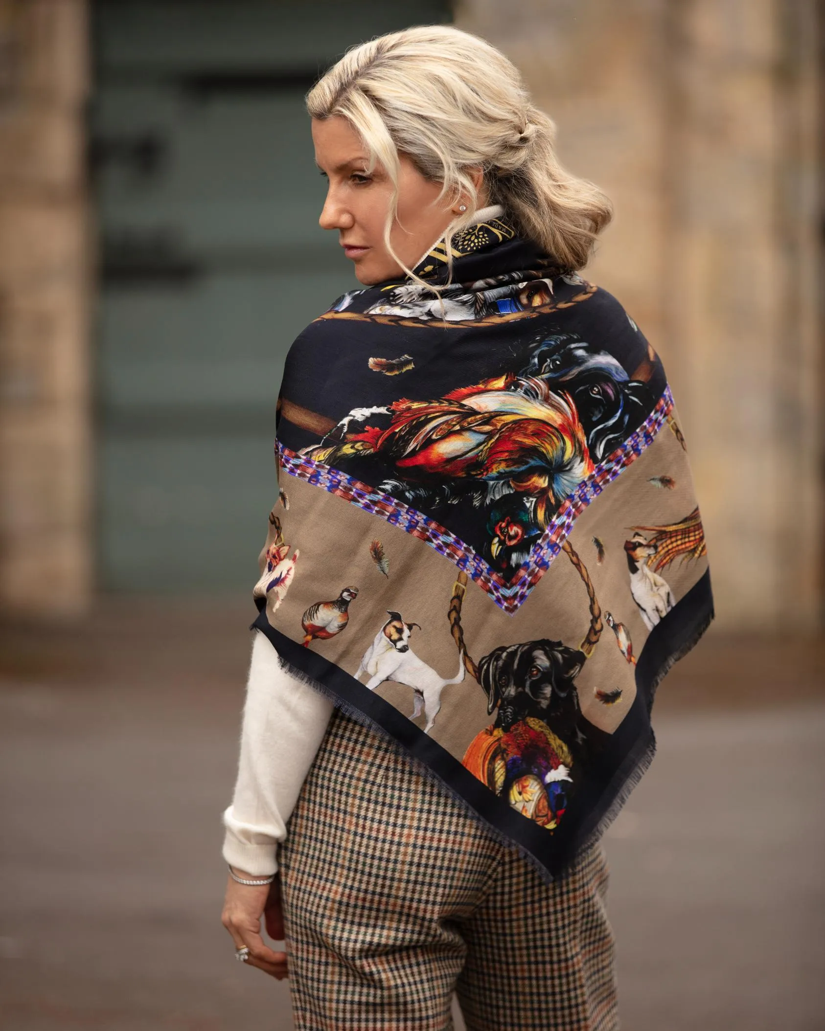 It’s A Dogs Life Navy Blue & Fawn Beige Wool Silk Shawl
