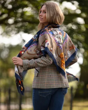 It’s A Dogs Life Navy Blue & Fawn Beige Wool Silk Shawl