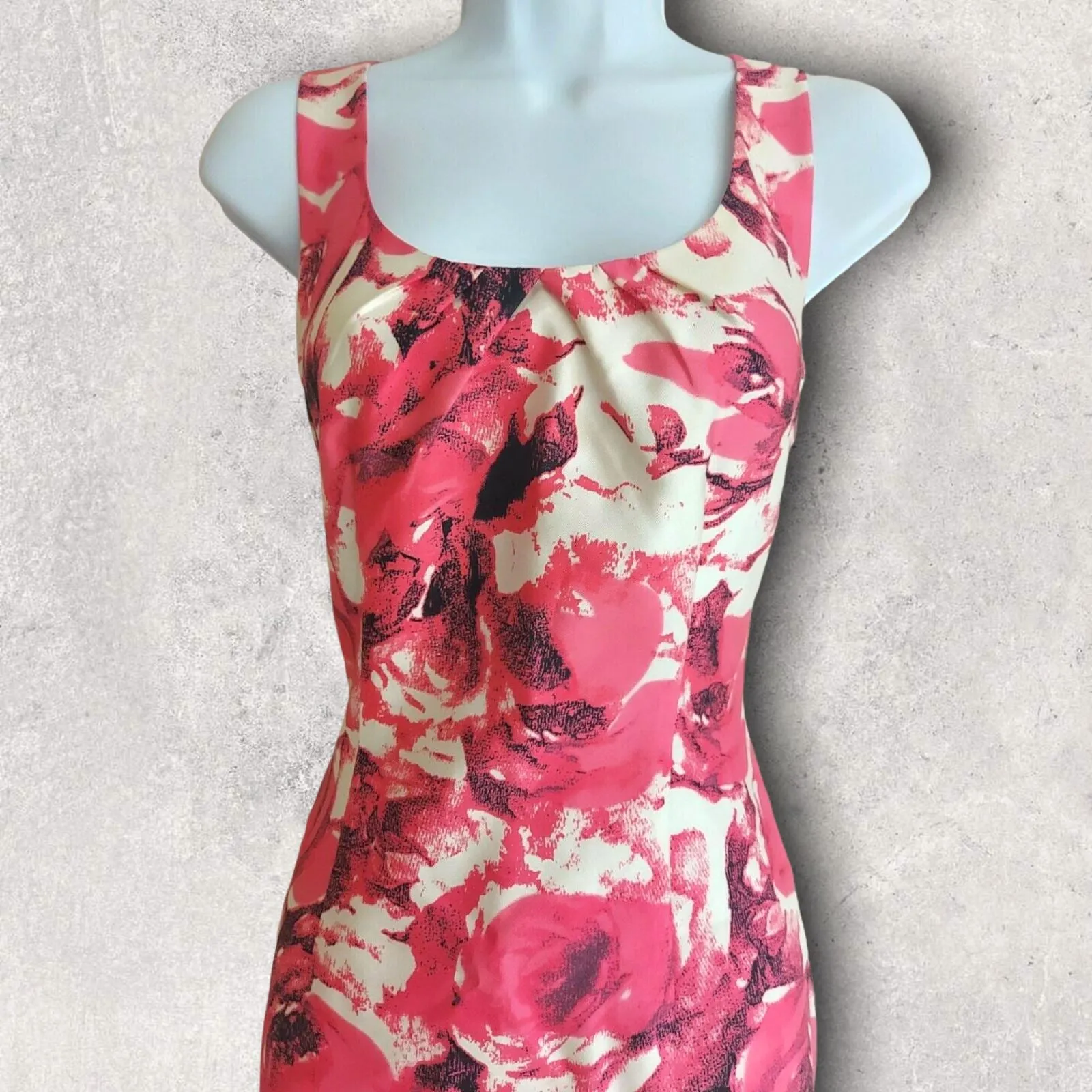 L.K. Bennett Pink & Ivory Wool & Silk Sleeveless Pencil Dress UK 12 EU 40