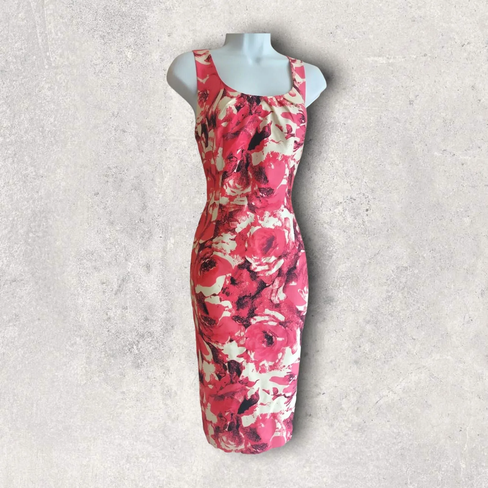 L.K. Bennett Pink & Ivory Wool & Silk Sleeveless Pencil Dress UK 12 EU 40
