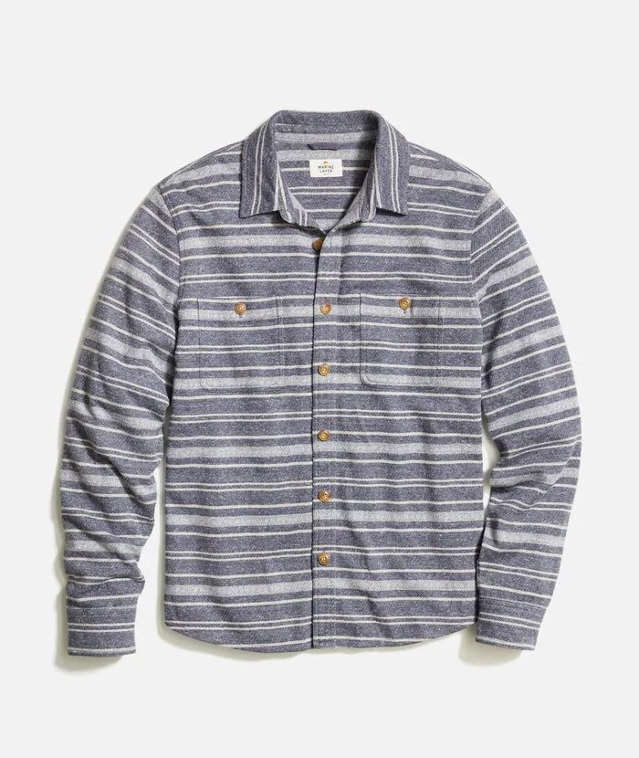 Marine Layer Pacifica Stretch Twill Shirt YD-navy/grey baja stripe