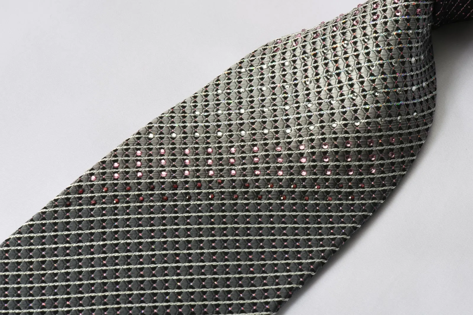 Park Land Rhinestone Silk Tie Silver Striped On Black With Sparkles