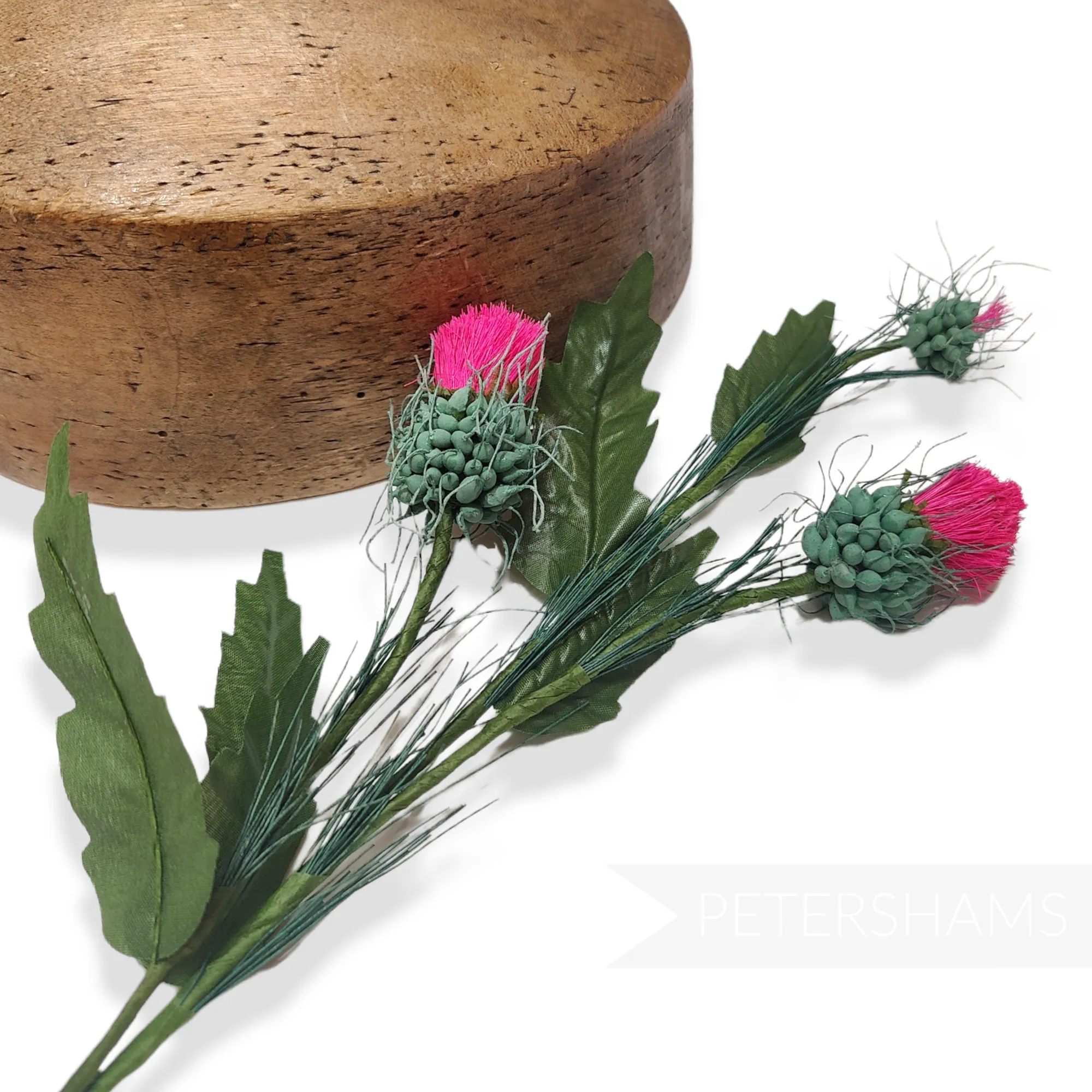 'Sophia' Straw and Silk Scottish Thistle Wired Stem