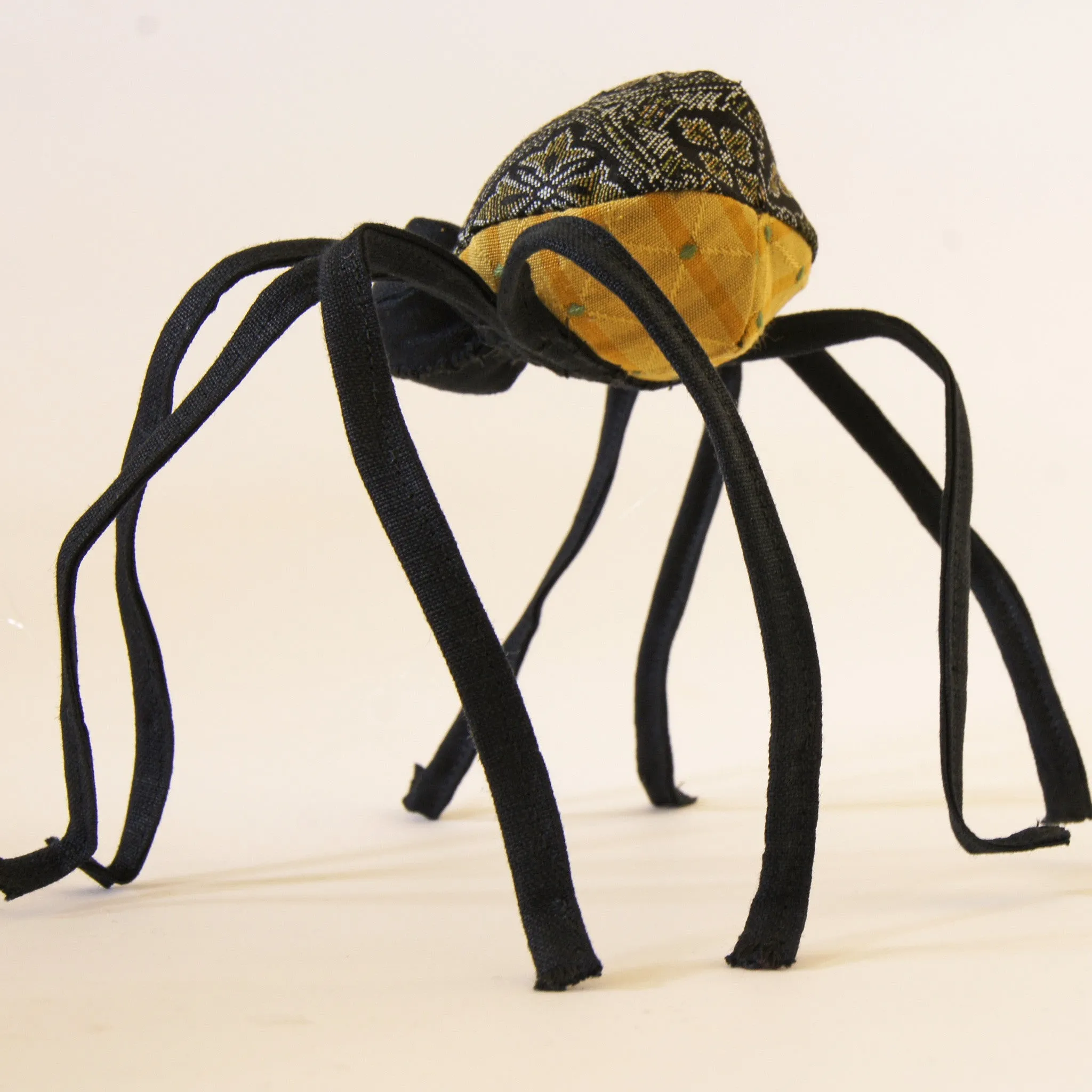 Spider Soft Sculpture Black Kimono Silk and Linen