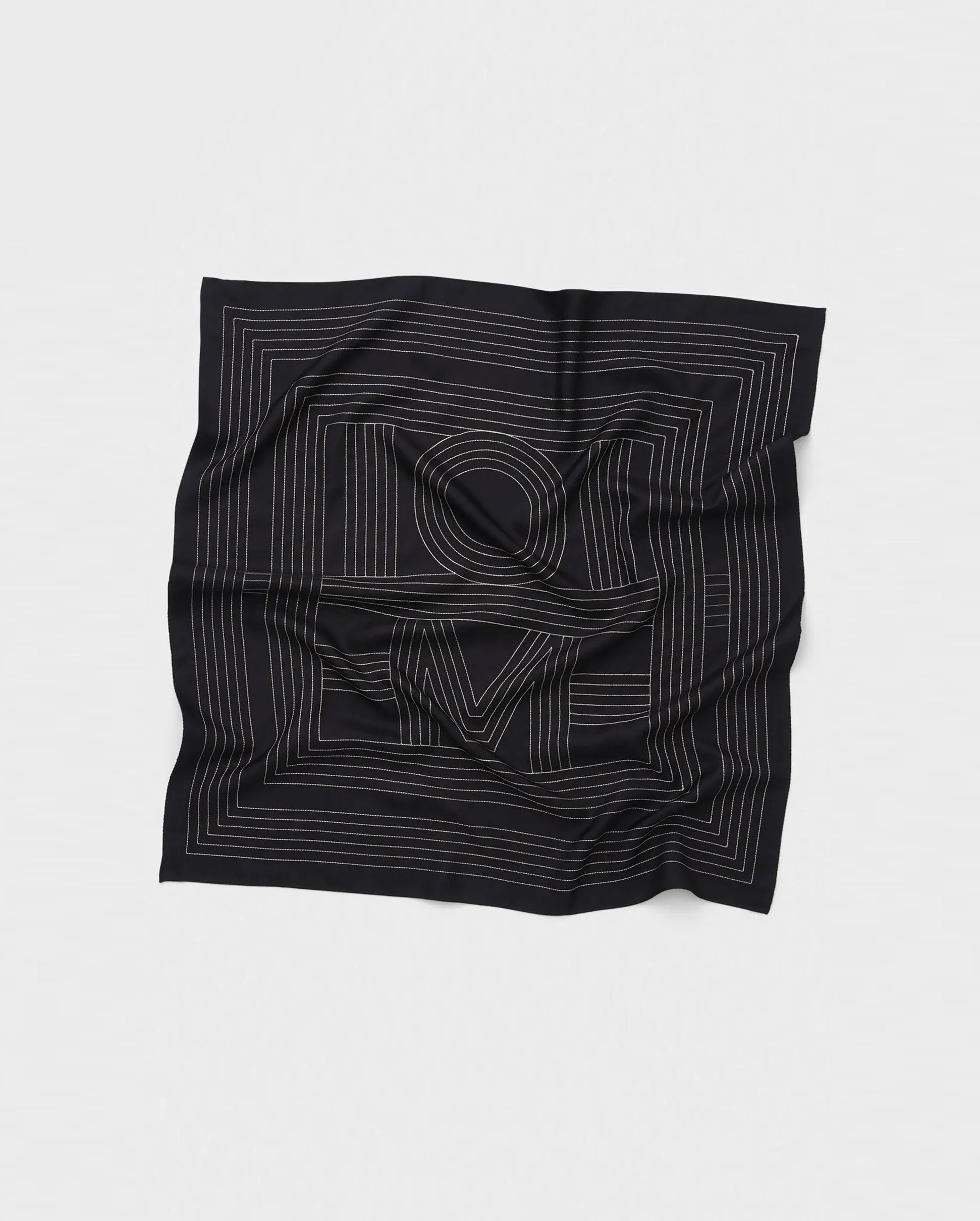 STRIPED EMBROIDERED MONOGRAM SILK SCARF / BLACK