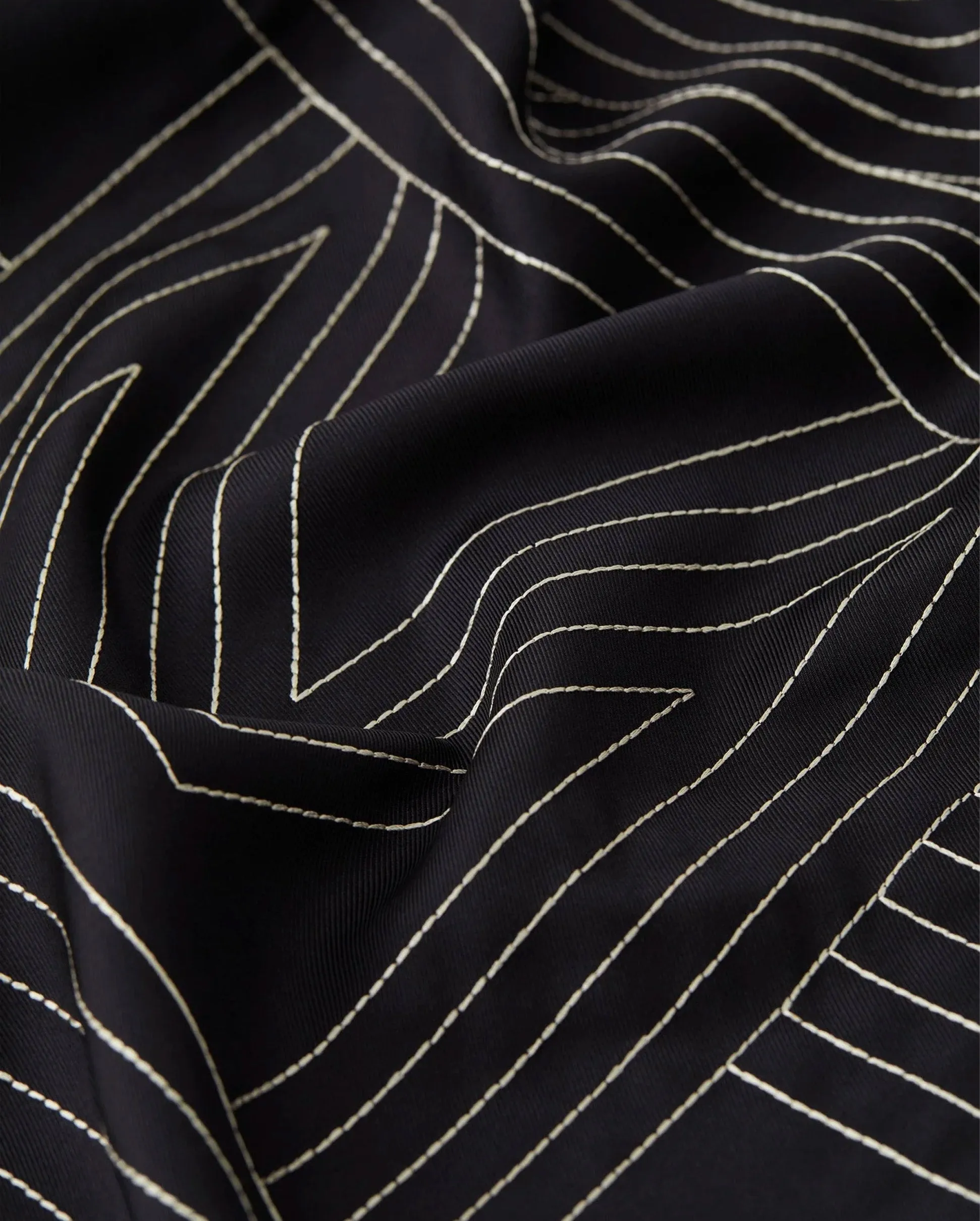 STRIPED EMBROIDERED MONOGRAM SILK SCARF / BLACK