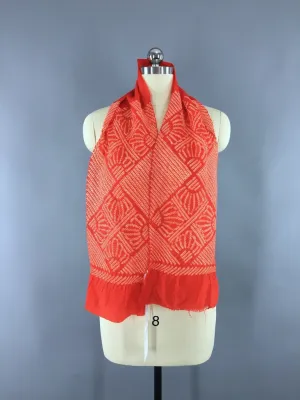 Vintage 1960s Dark Red Orange Shibori Silk Kimono Obiage Chiffon Scarf