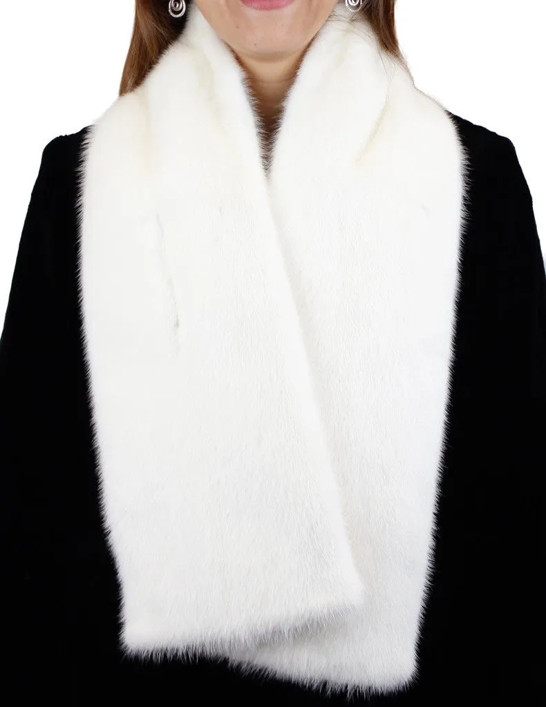 WHITE MINK FUR CROSSOVER SCARF, BOA